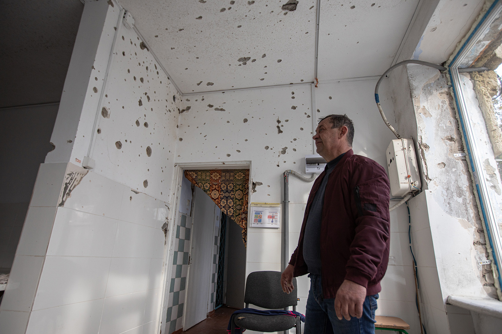 Ukrainka school - shelling holes in walls