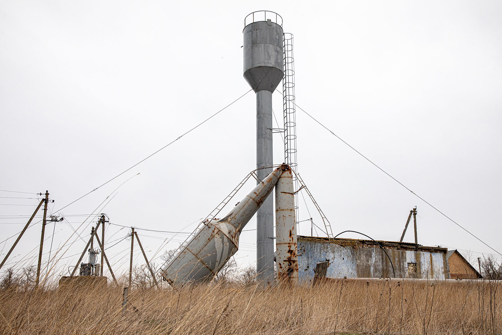 Broken water tower in Kyselivka, Mykolaiv in Ukraine