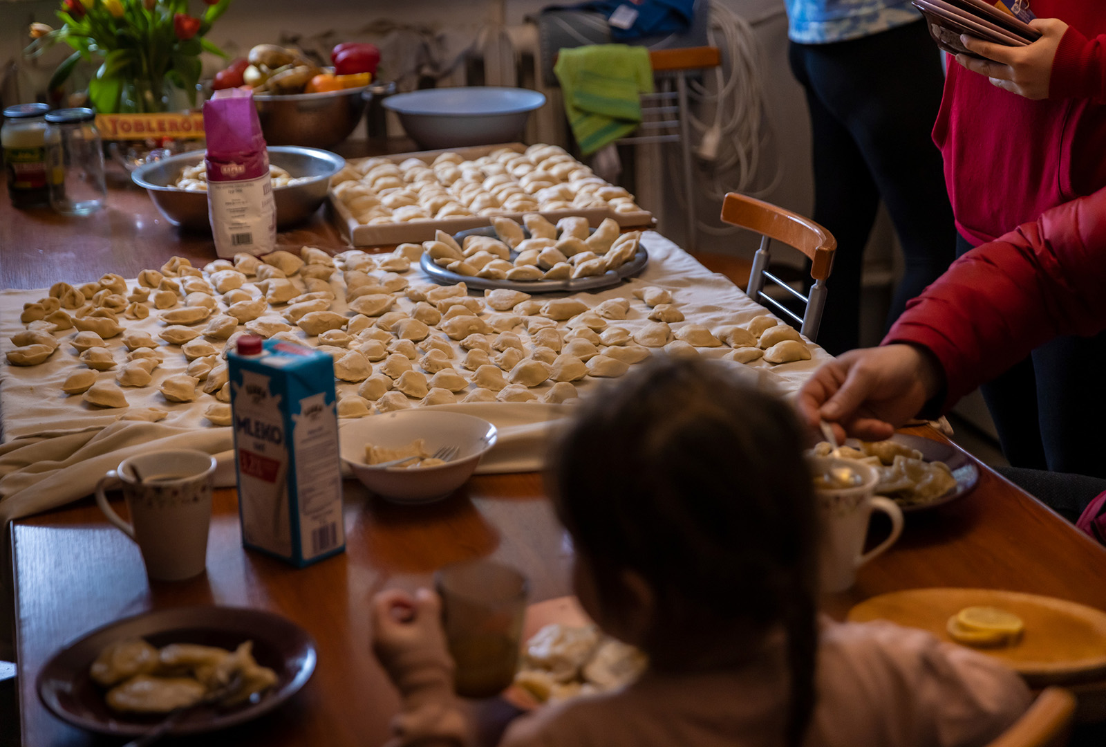 Pierogi being made by hand to feed residents of an informal shelter visited by CORE, not long after the outbreak of war.