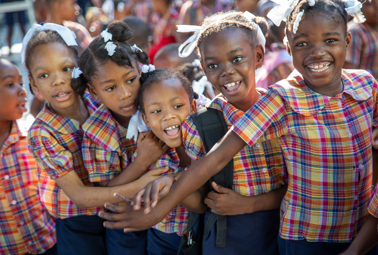 A group of school children at CORE’s School of Hope and Sunshine in February 2024. Amidst growing political turmoil in Port-au-Prince, CORE’s school has remained open and functional for over 200 students – only closing temporarily as the security situation demands.